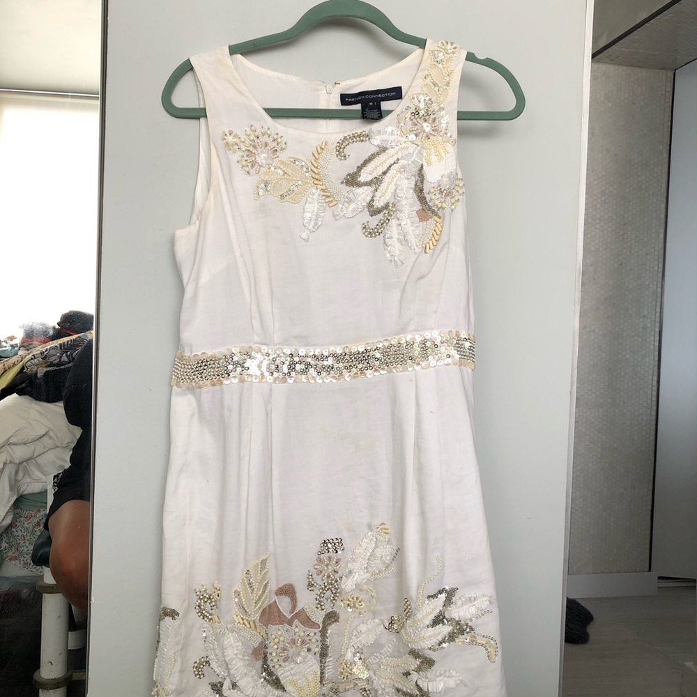 - White linen Beaded Minidress